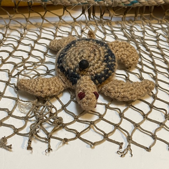 Crochet Tan & Blue Lava Bead Essential Oil Diffuser Sea Turtle Ornament SK - Picture 7 of 8